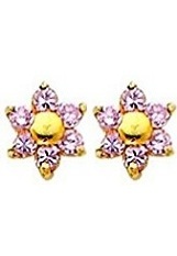 fine little pink flower gold earrings for babies